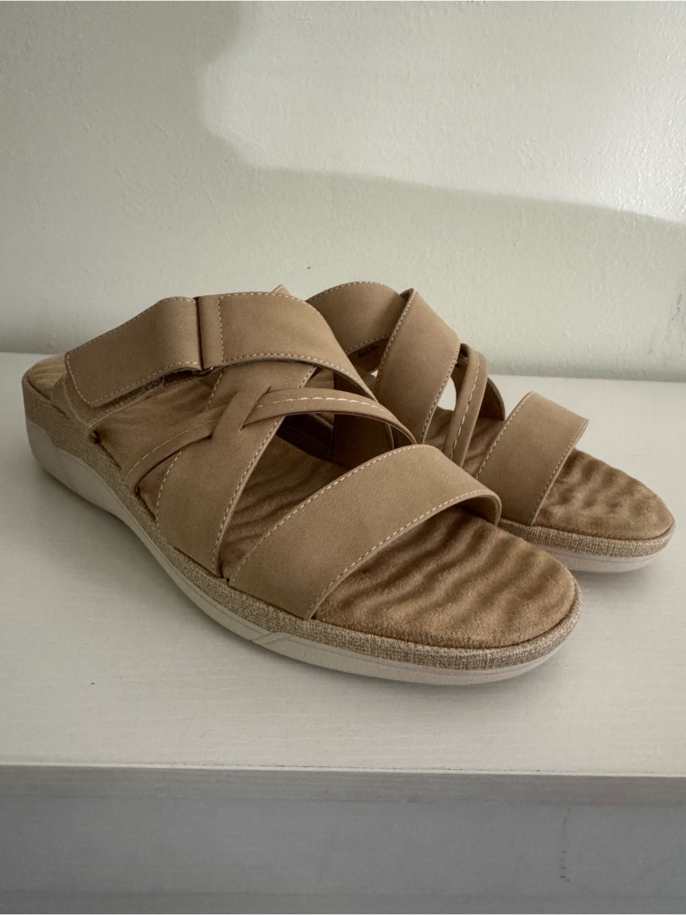 easy street Tan Multi-Strap Comfort Slide Sandals